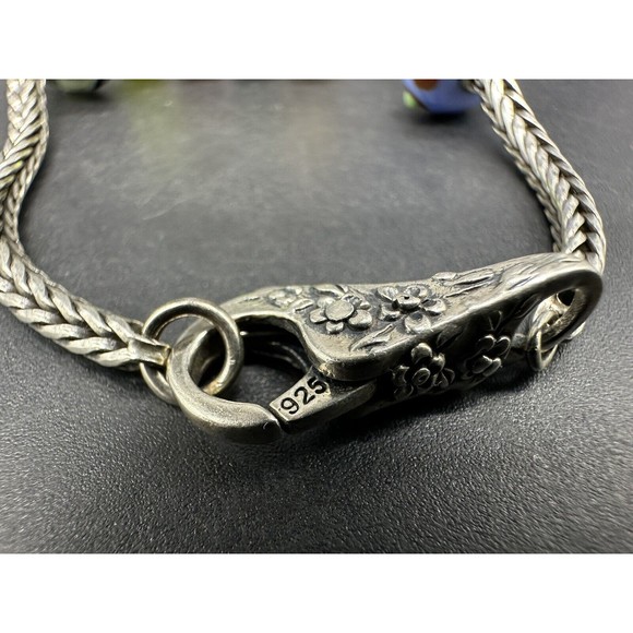 Trollbeads LAA Sterling Silver Charm Bracelet 6 Glass Lampwork Beads 6 Inch - Picture 2 of 12